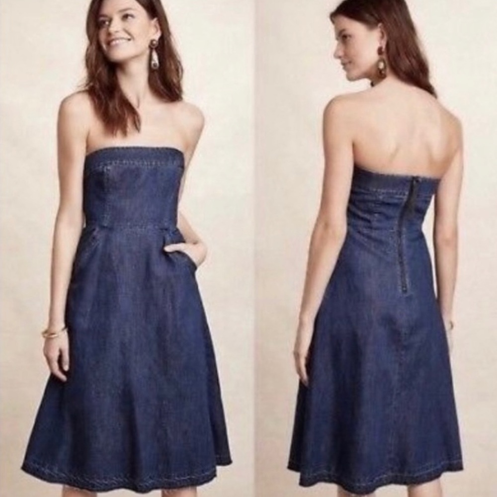 Anthropologie Holding Horses strapless denim dress